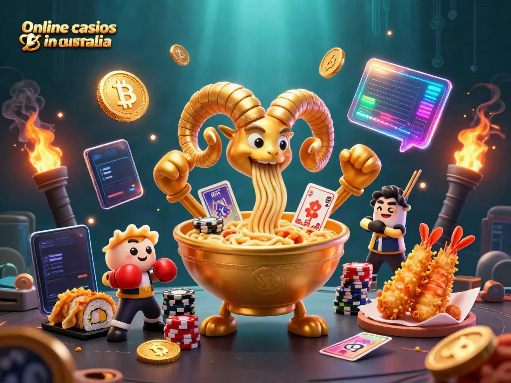 Engaging cartoon scene showcasing online casinos in australia with dynamic characters and vibrant 3D elements.