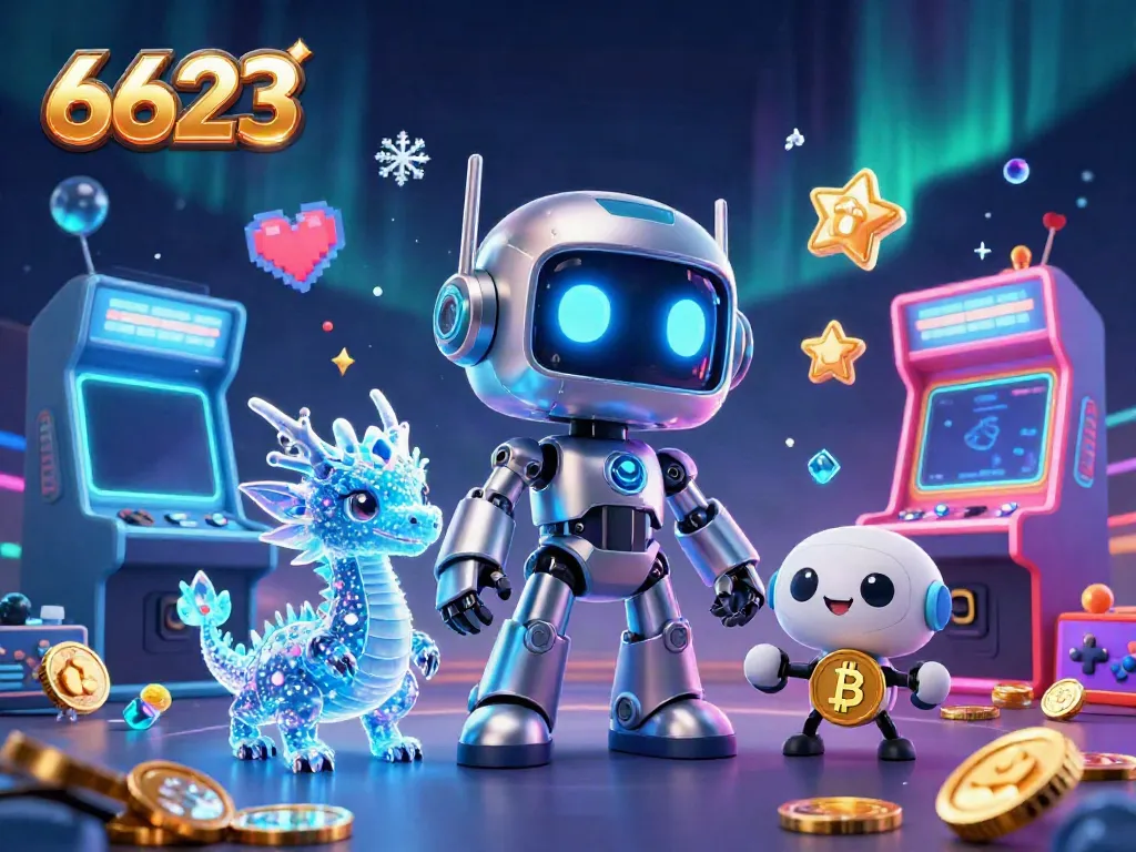 Experience thrilling gameplay at 6623 with a vibrant casino scene featuring an interactive cyberpunk mascot and digital elements.