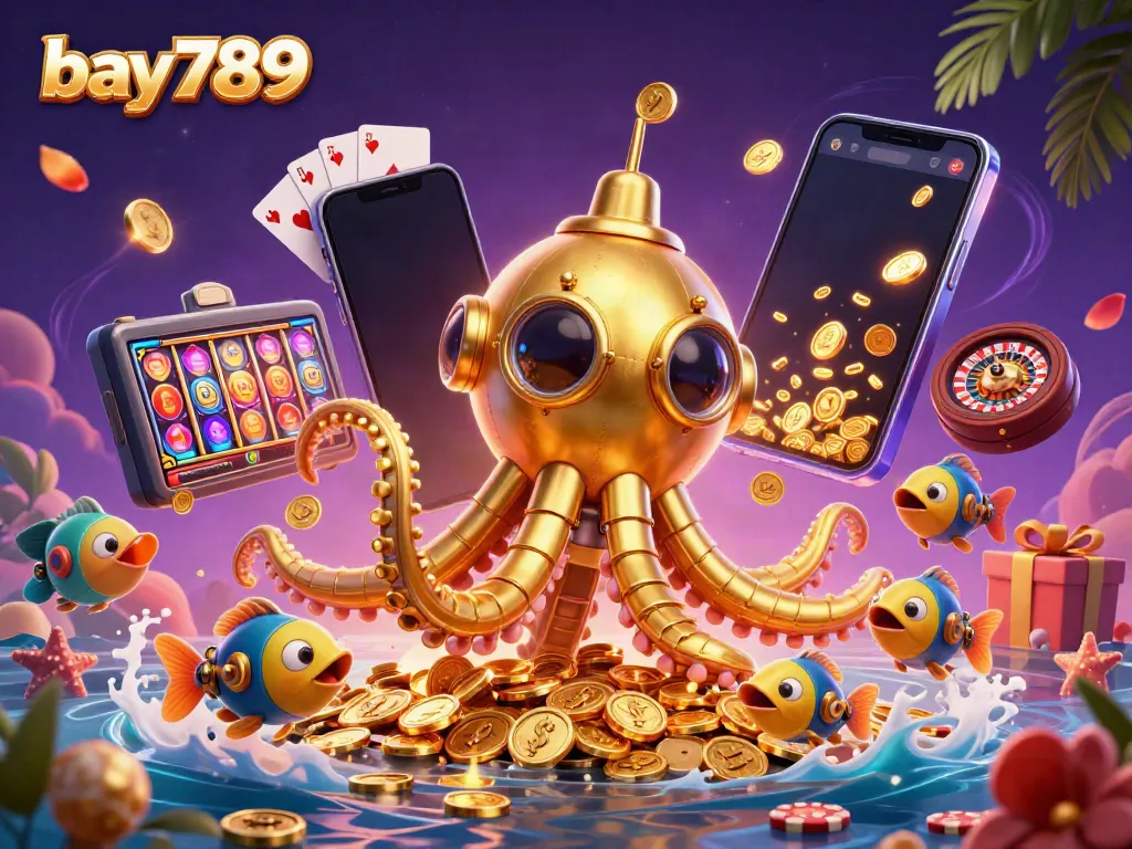 Engage in winning strategies at bay789 with a dynamic 3D casino illustration showcasing exciting games.