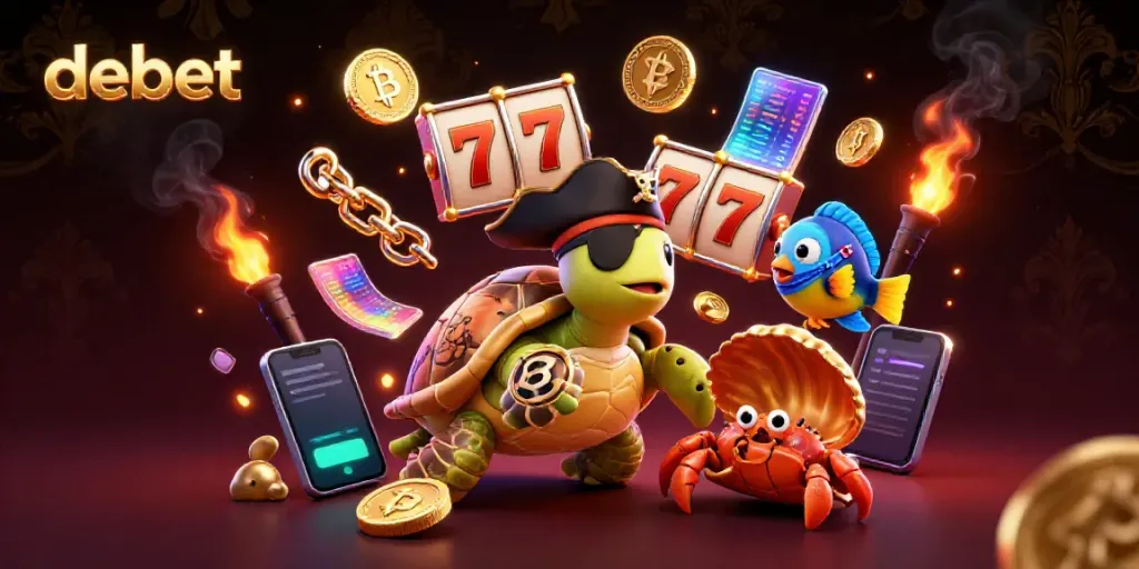 Experience thrilling gaming moments with debet's vibrant, glittering slot scene and lively sea creatures.