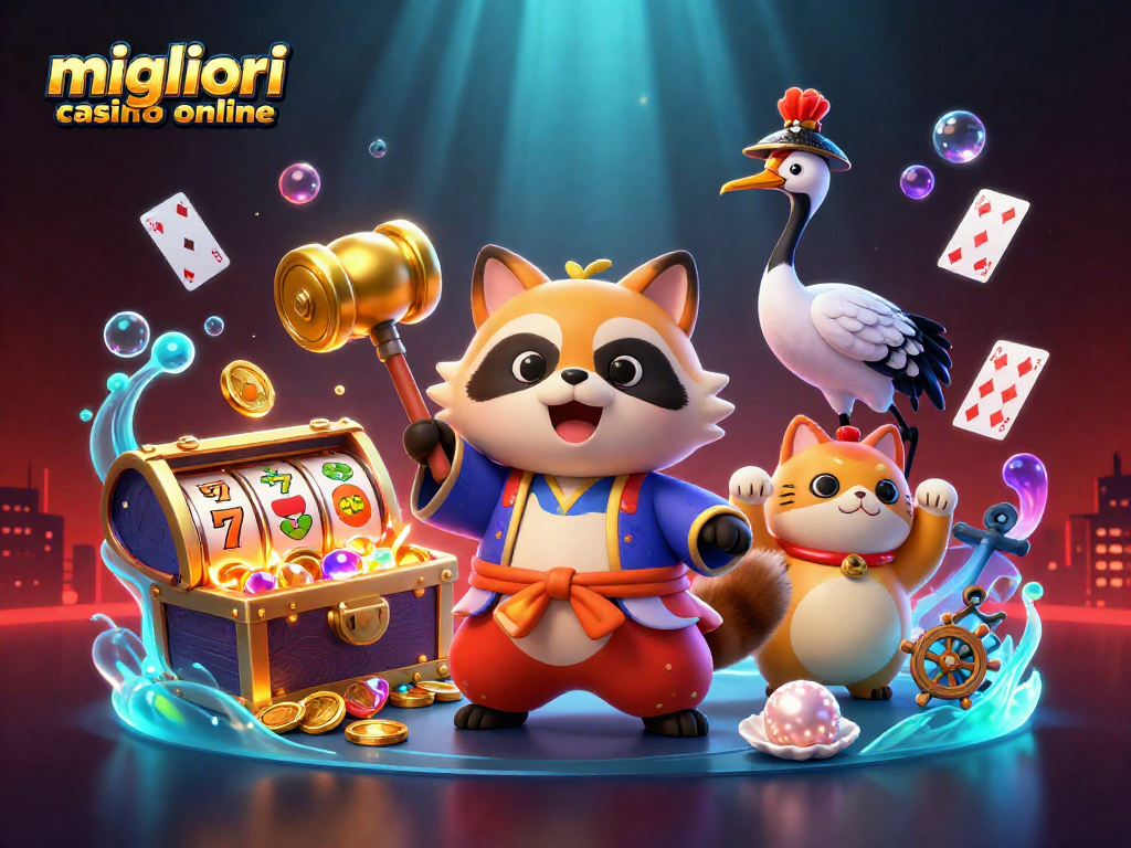 I migliori casino online illuminati da maneki-neko e simboli delle slot, in un vivace scenario festivo.