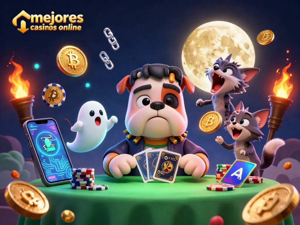 Mejores casinos online en una ilustración 3D colorida y dinámica con personajes de casino divertidos.