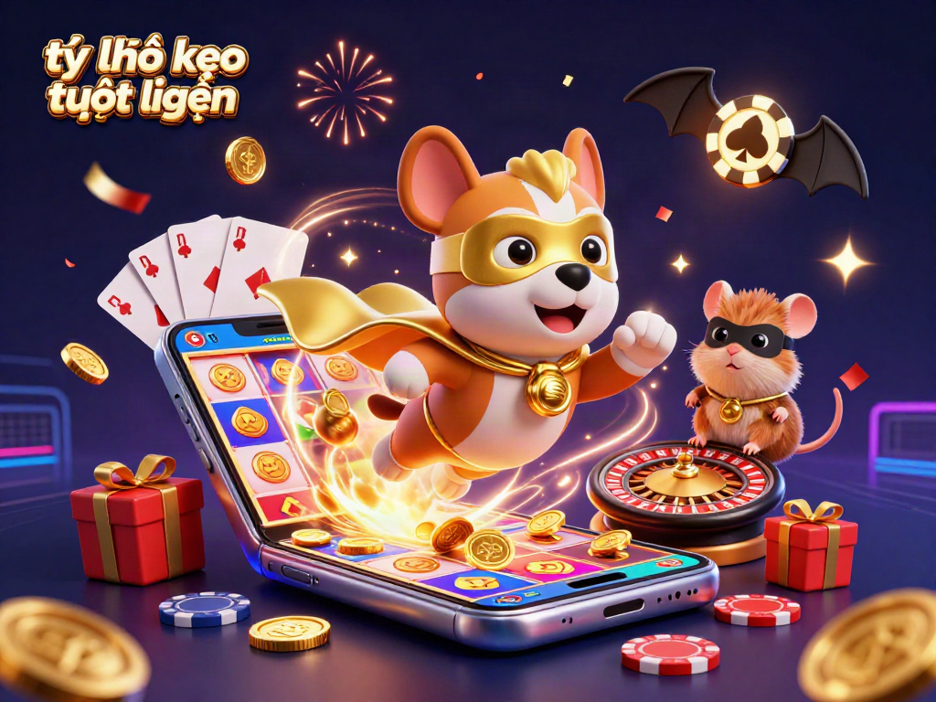 Engage in tỷ lệ kèo trực tuyến with animated characters showcasing casino action and vibrant gaming atmosphere.