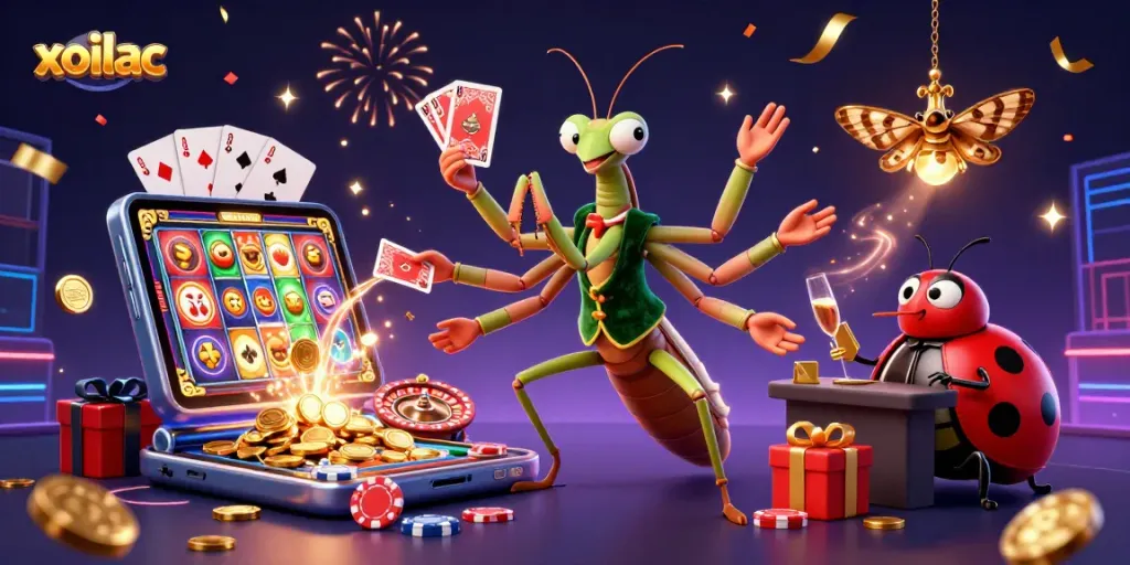 Xoilac's engaging 3D illustration invites players to explore the thrill of casino gaming.