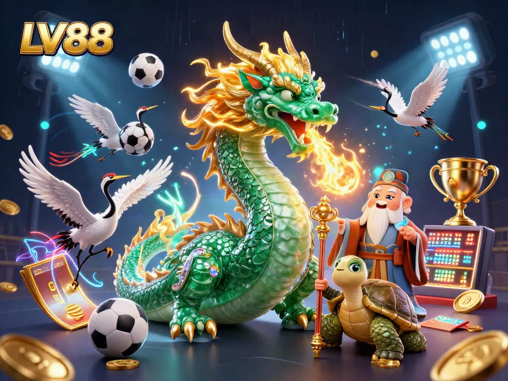 Experience thrilling moments at LV88 with a colossal jade dragon and dynamic gaming elements.
