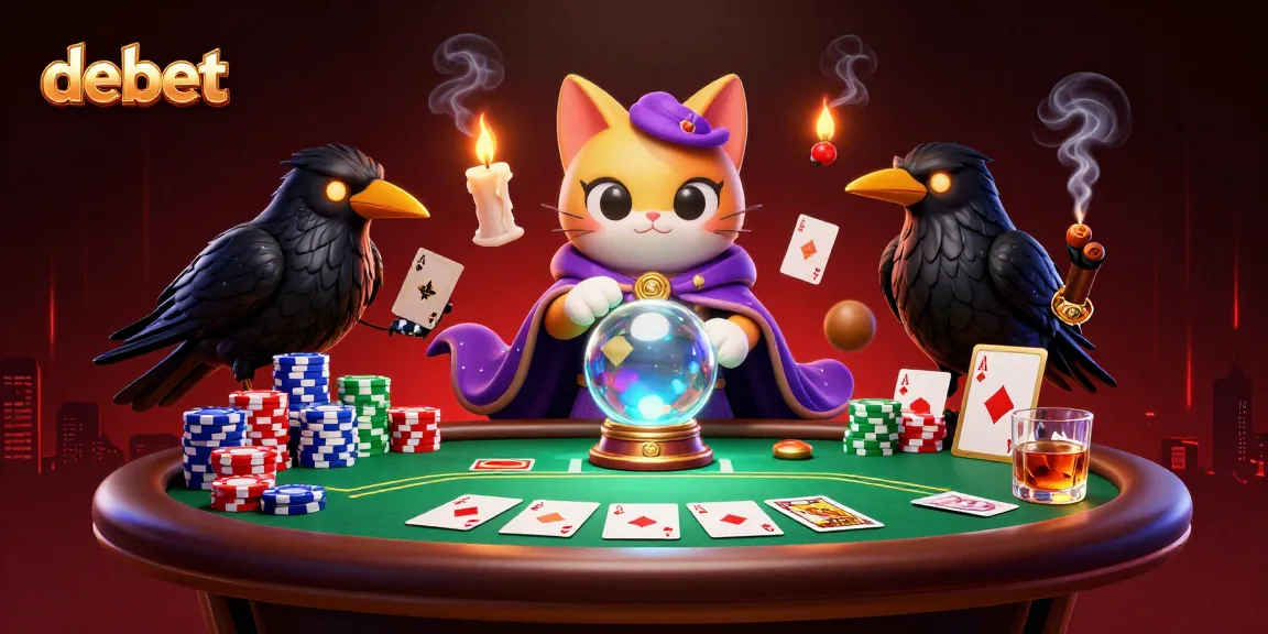 Engage with debet's vibrant 3D casino scene featuring tarot elements, poker chips and a mystical atmosphere.
