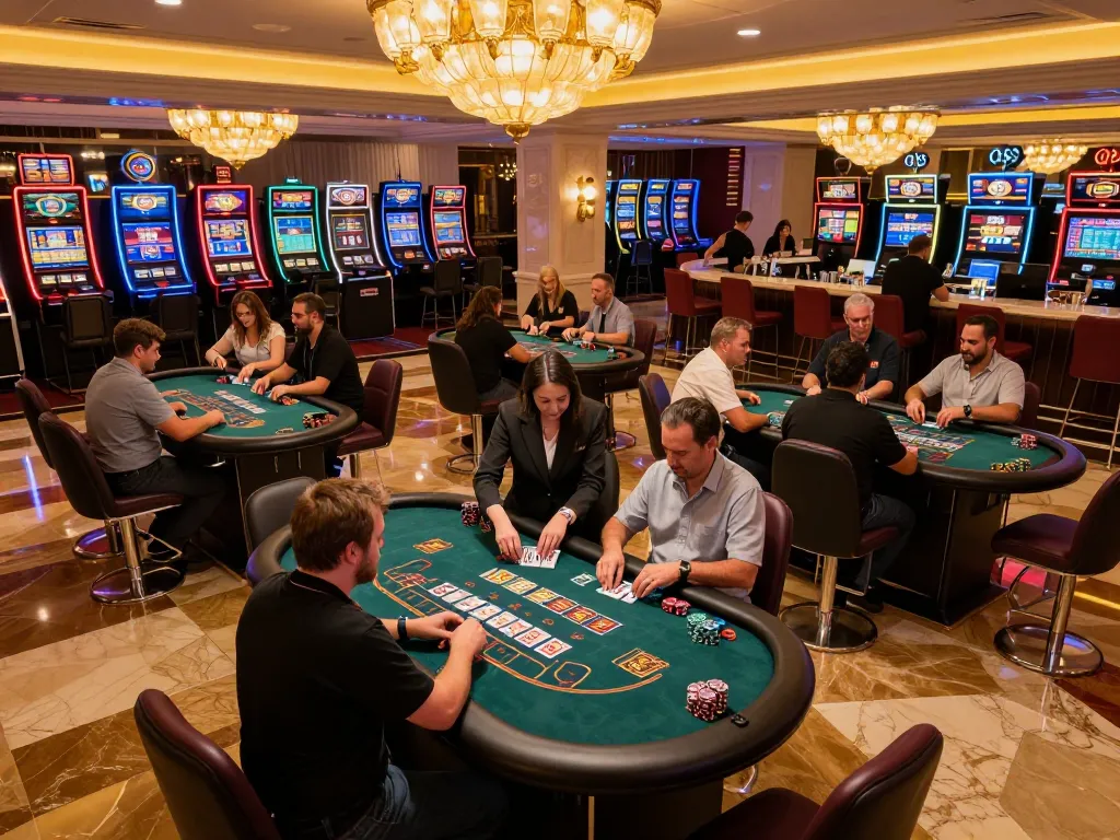 Players enjoying blackjack at O8 casino with vibrant atmosphere and professional dealers.
