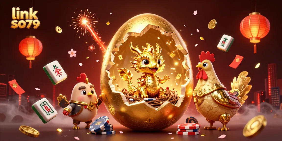 Spin and win with link so79 featuring a dazzling golden dragon amidst luxurious gambling elements.
