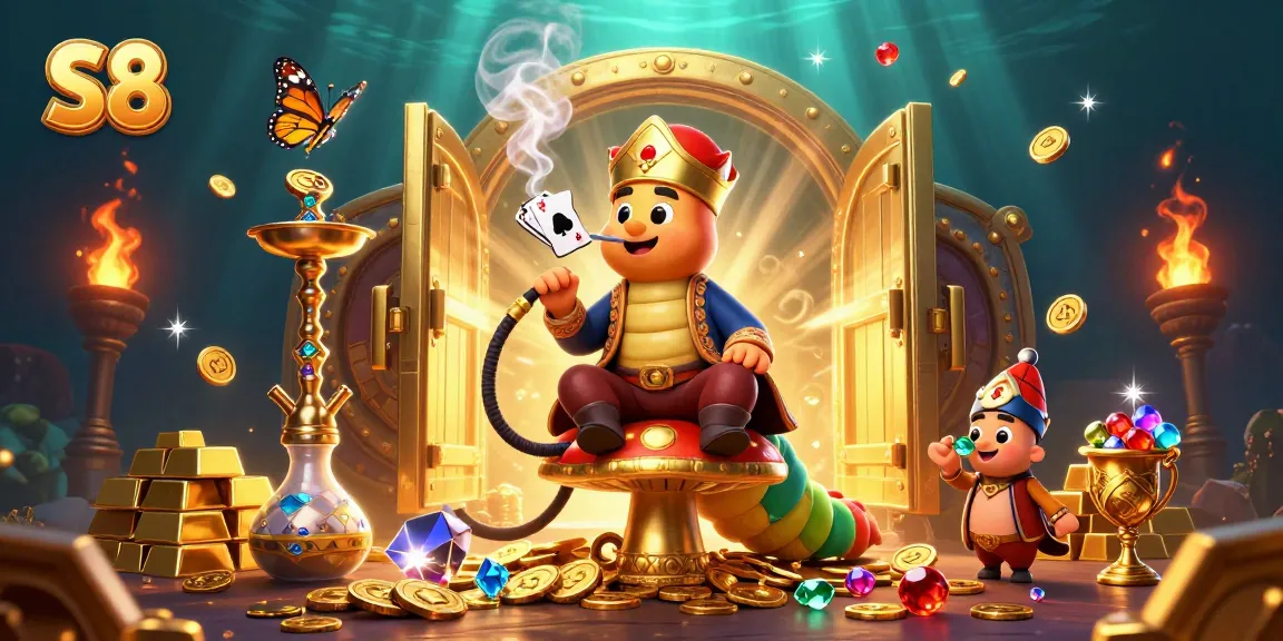 S8 introduces thrilling experiences with a vibrant illustration of a hookah-master and treasure elements.