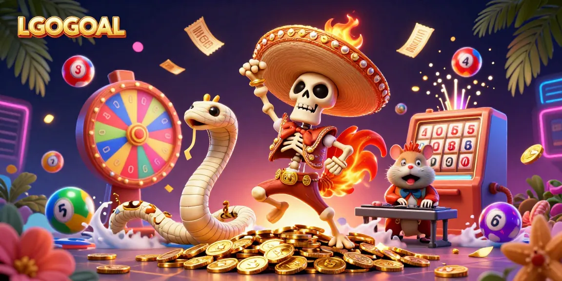Experience the vibrant excitement of LGOGOAL with a dynamic 3D casino illustration showcasing cartoon characters celebrating amidst golden winnings.