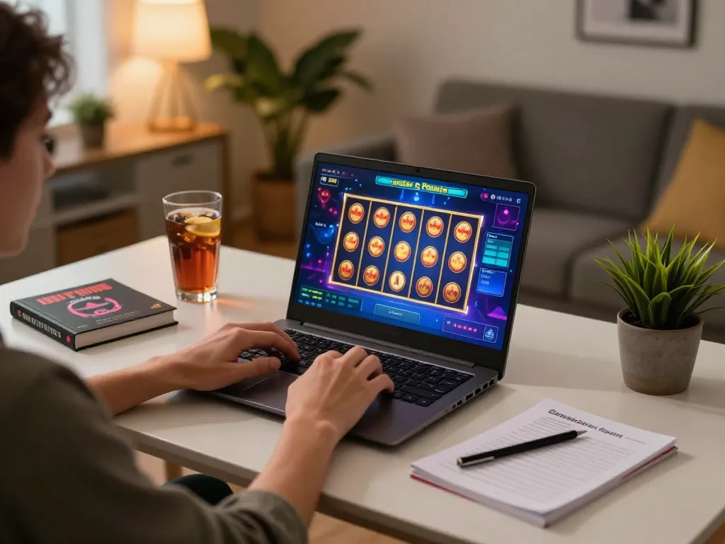 Engaging with online casinos in Canada reddit on a laptop during a cozy home gaming session.