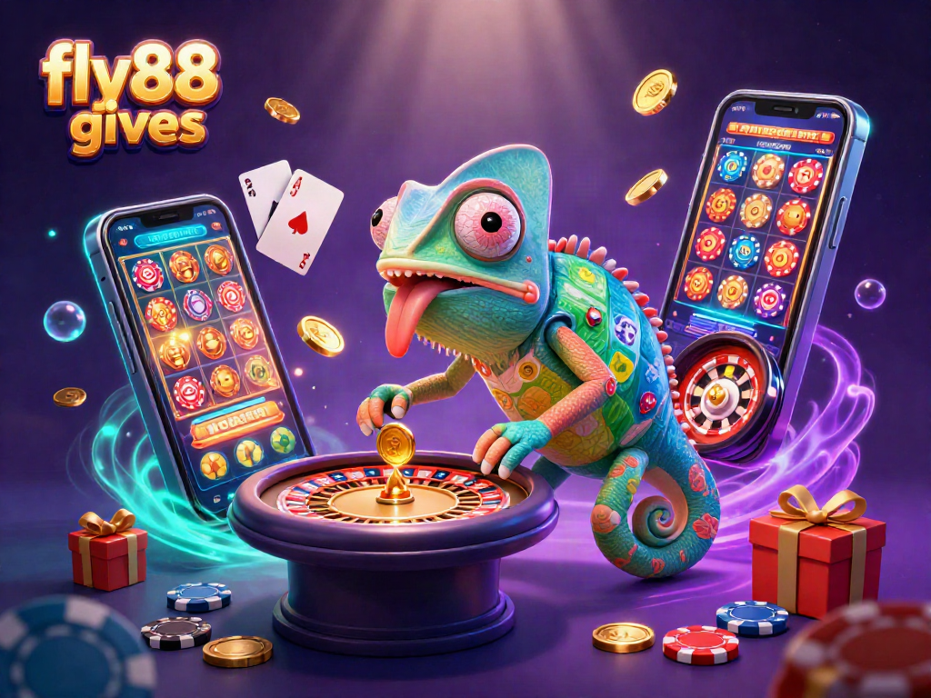 Engage with fly88 gives during thrilling casino games featuring vibrant chameleon owner and rich slot action.