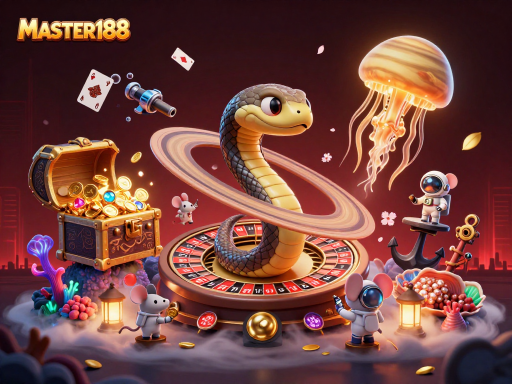 Engage in lottery thrills with MASTER188 as astronaut mice bet on cosmic rings.