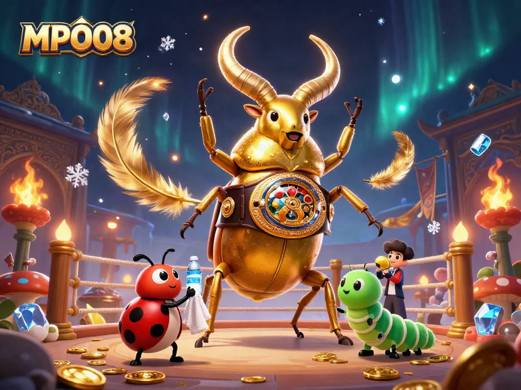 Engage with MPO08's playful casino illustration showcasing vibrant characters and intricate game motifs.