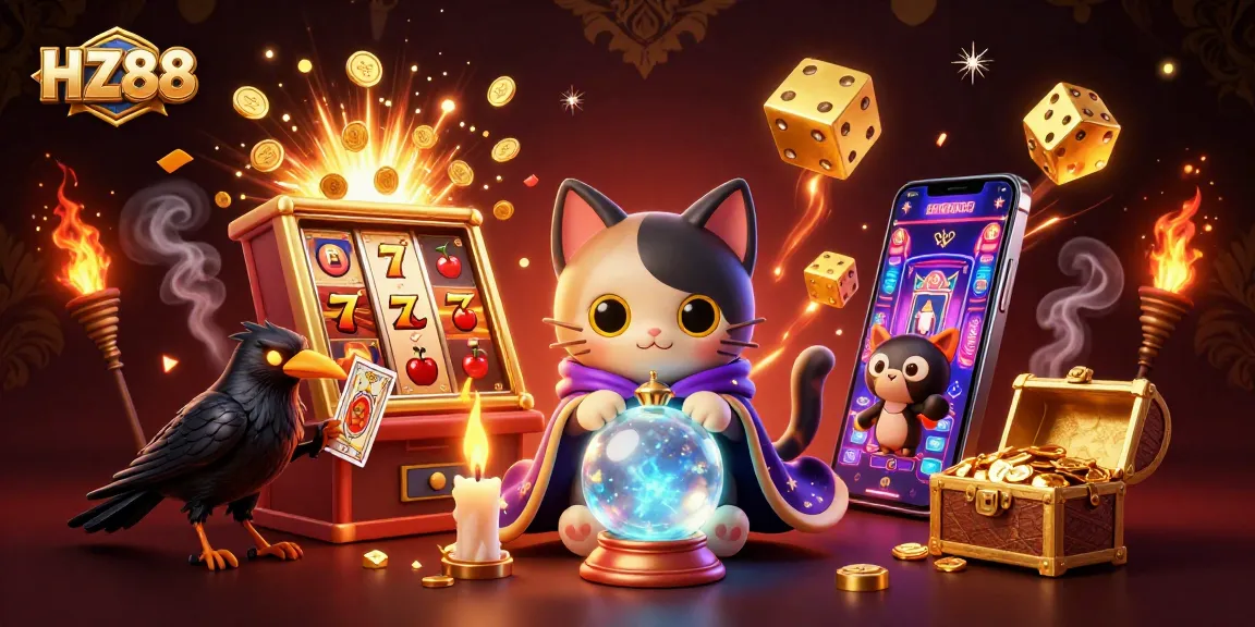 Engage with the vibrant HZ88 casino world featuring a fortune teller and dynamic game elements.