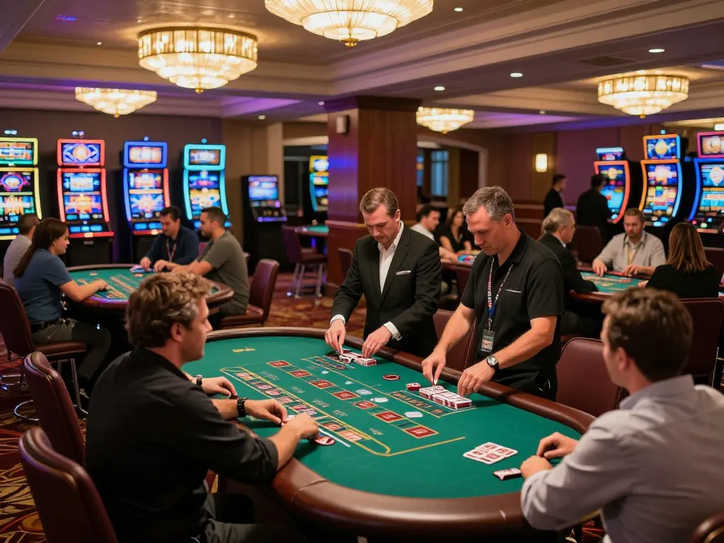 Players engaging at card tables showcasing the brand MM88 during an exciting casino night.