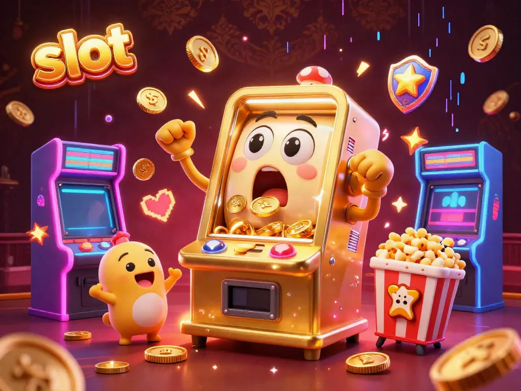 Celebrate with the slot machine as it hits a jackpot, showering coins in a vibrant casino scene.
