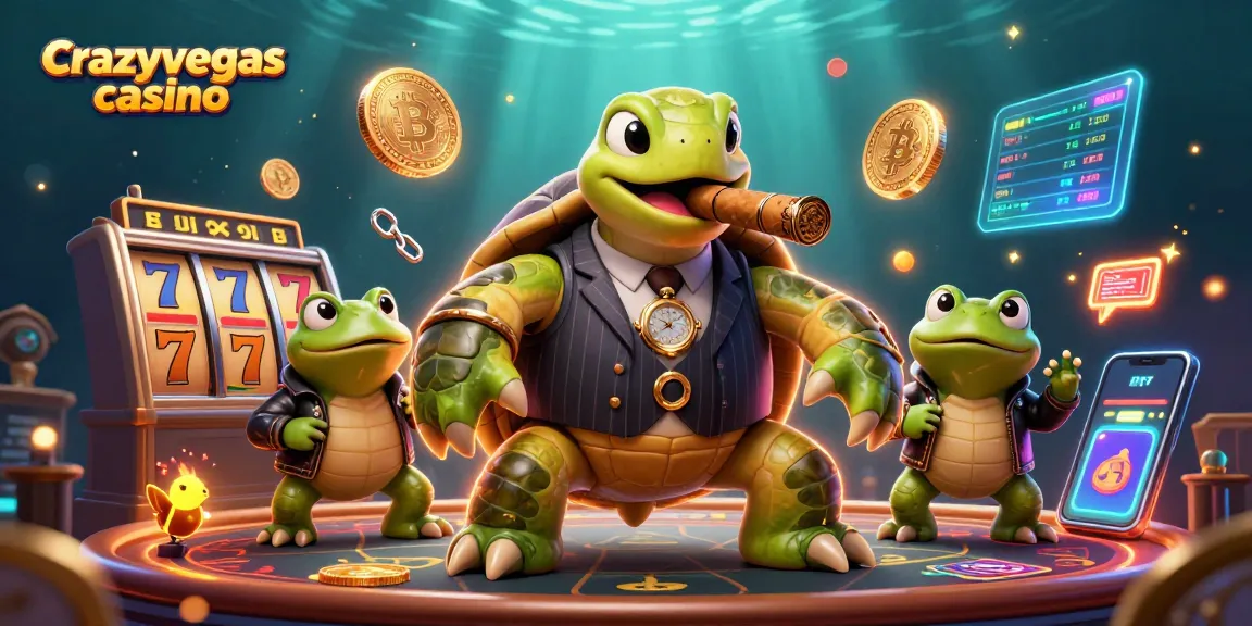 Engage with the vibrant scene of crazyvegas casino featuring a snapping turtle mobster and bullfrog enforcers amidst dynamic slot reels.