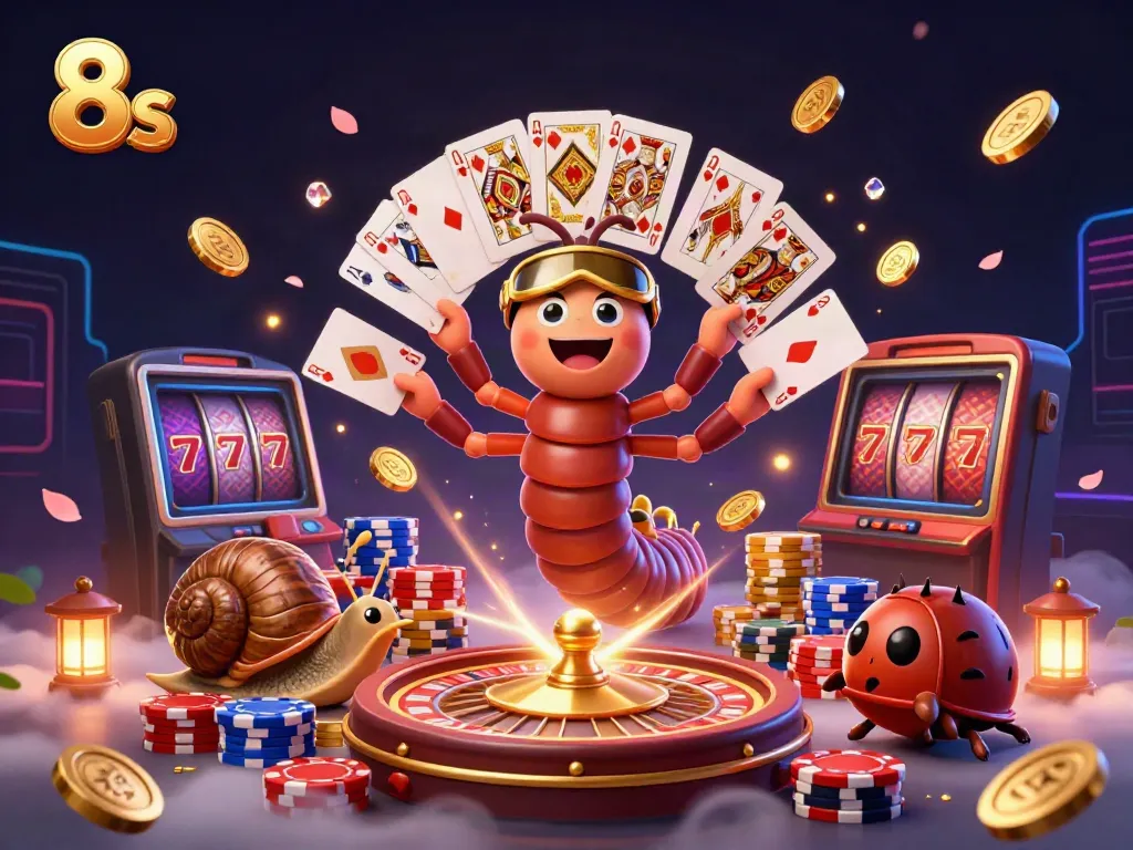 Experience thrilling casino action with 8s in this vibrant 3D illustration depicting exciting gaming elements.