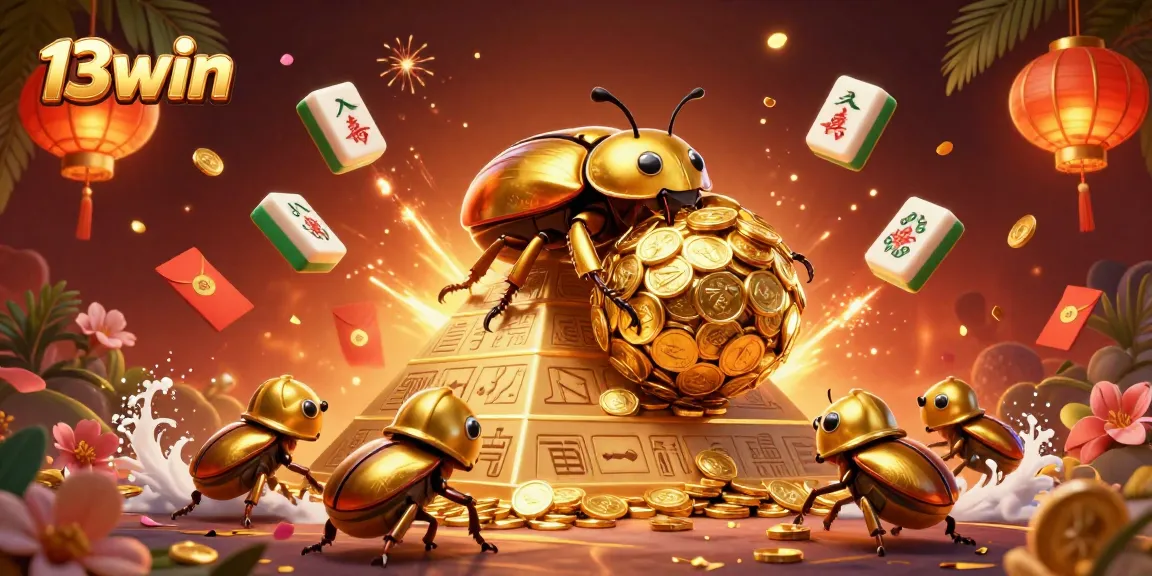 Win big at 13win with a vibrant 3D casino scene featuring golden elements and festive symbols.