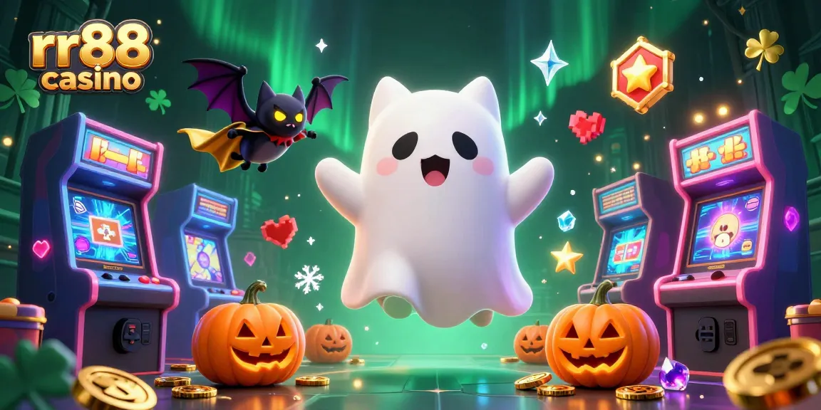 Experience the excitement of rr88 casino with a spooky 3D ghost cat and vibrant gaming elements.