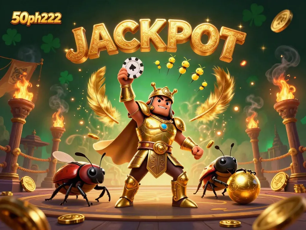 Experience 50ph222 excitement with our dynamic casino scene featuring victorious characters and jackpot lights.