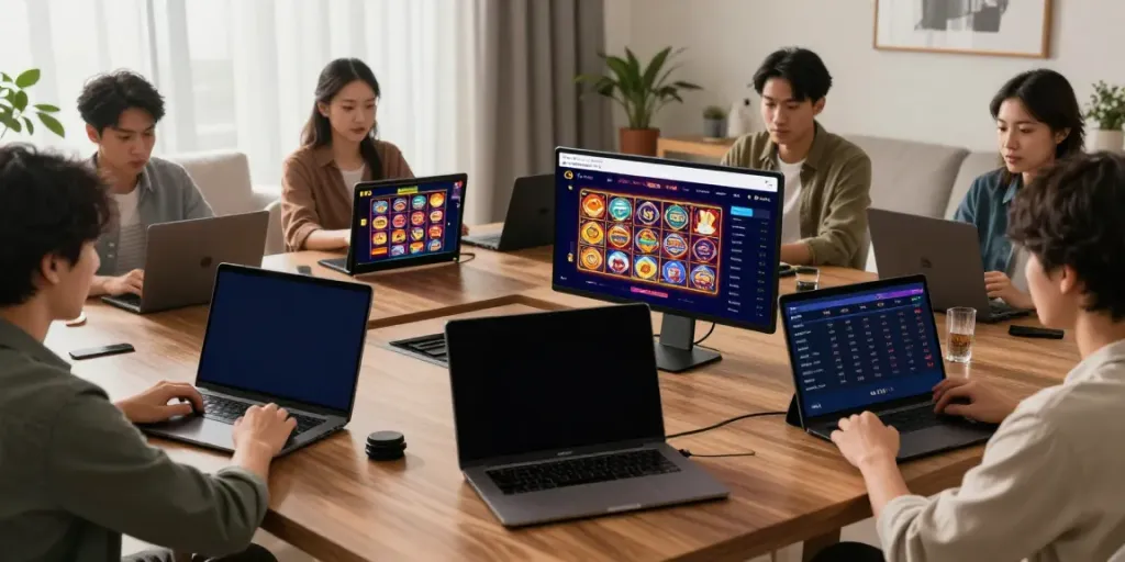 Engaged adults enjoying betawi777.com gaming activities in a cozy, responsible environment.