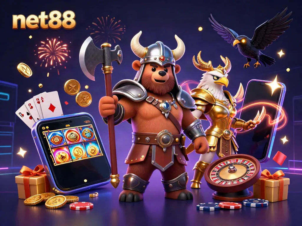 Experience thrilling slot wins with net88 as Viking characters engage in fun-filled gaming adventure.