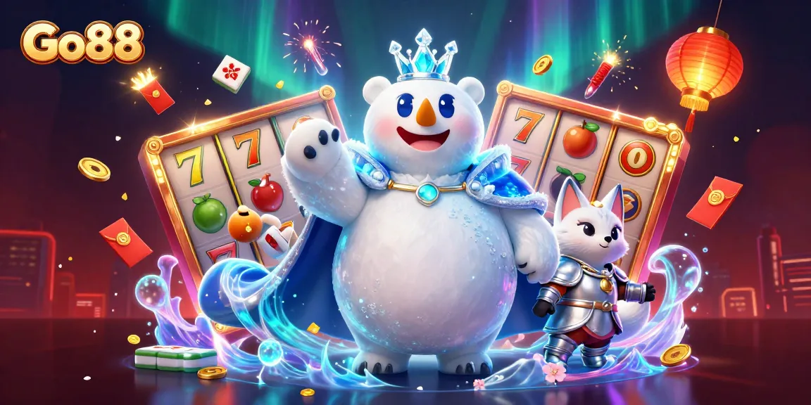 Experience the excitement at Go88 with a vibrant 3D illustration showcasing the thrill of slot games and casino action.
