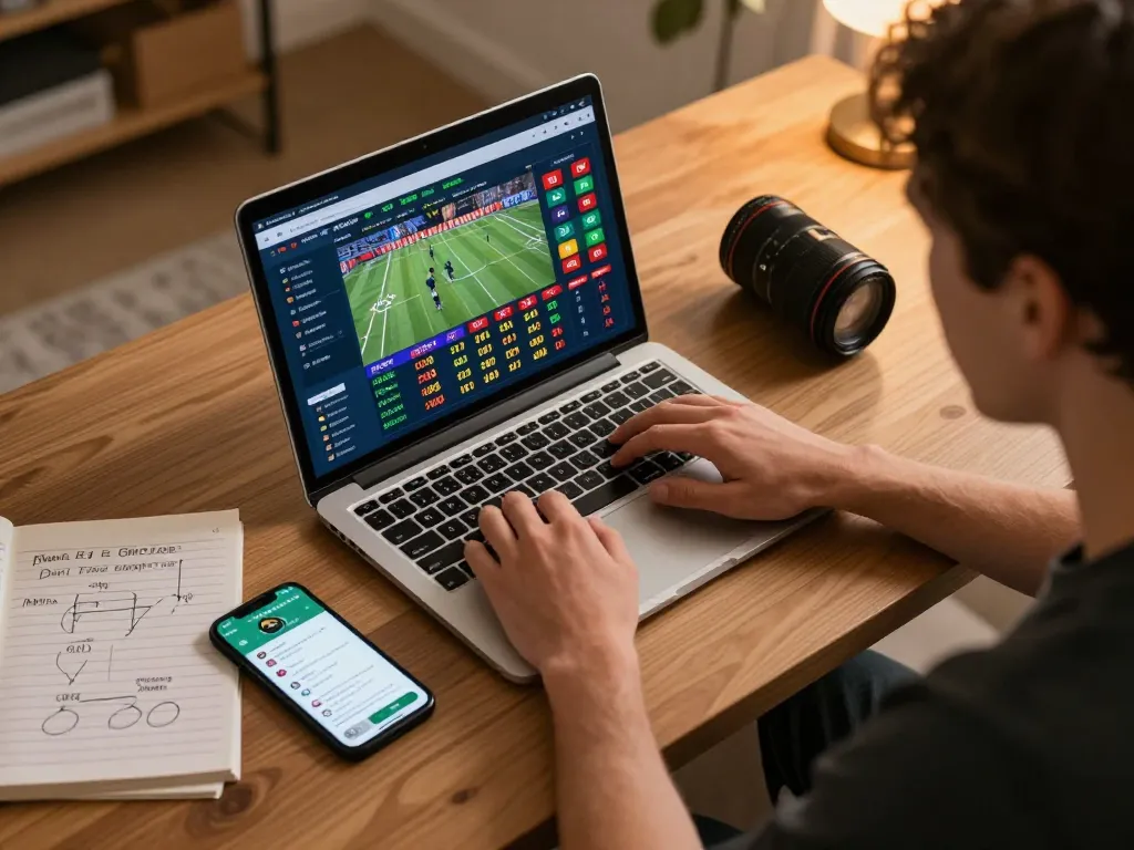 Engaging in sun win online sports betting with live odds on a sleek laptop at home