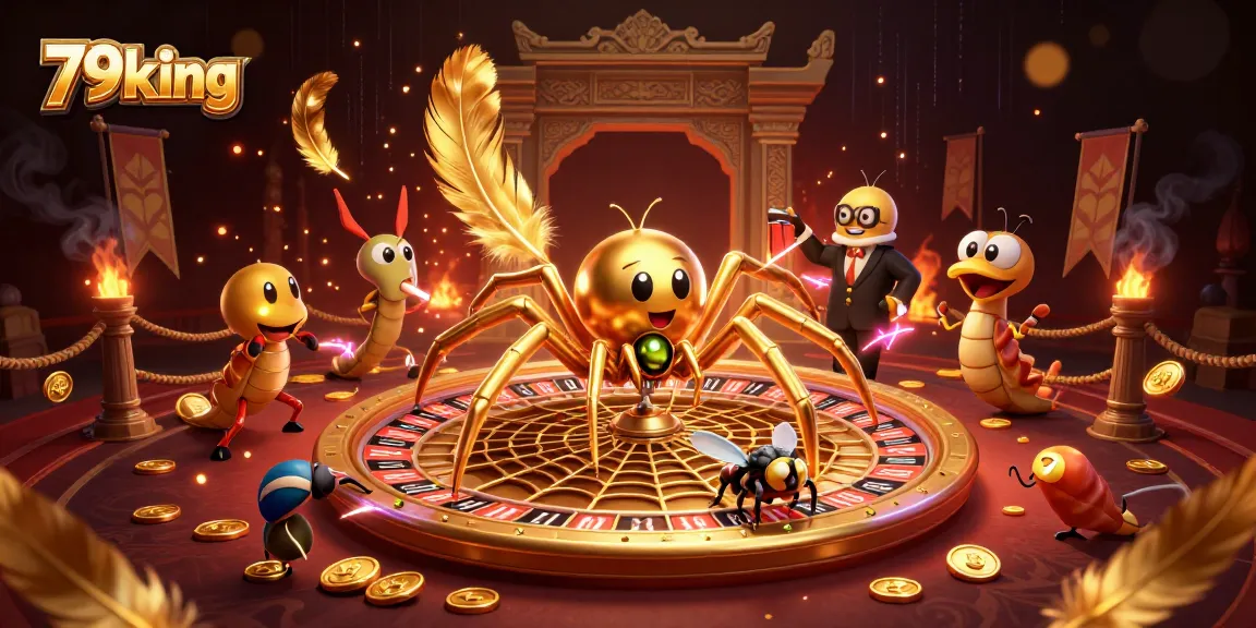 Engage in thrilling bets at 79king with a roulette wheel web spun by a golden spider.