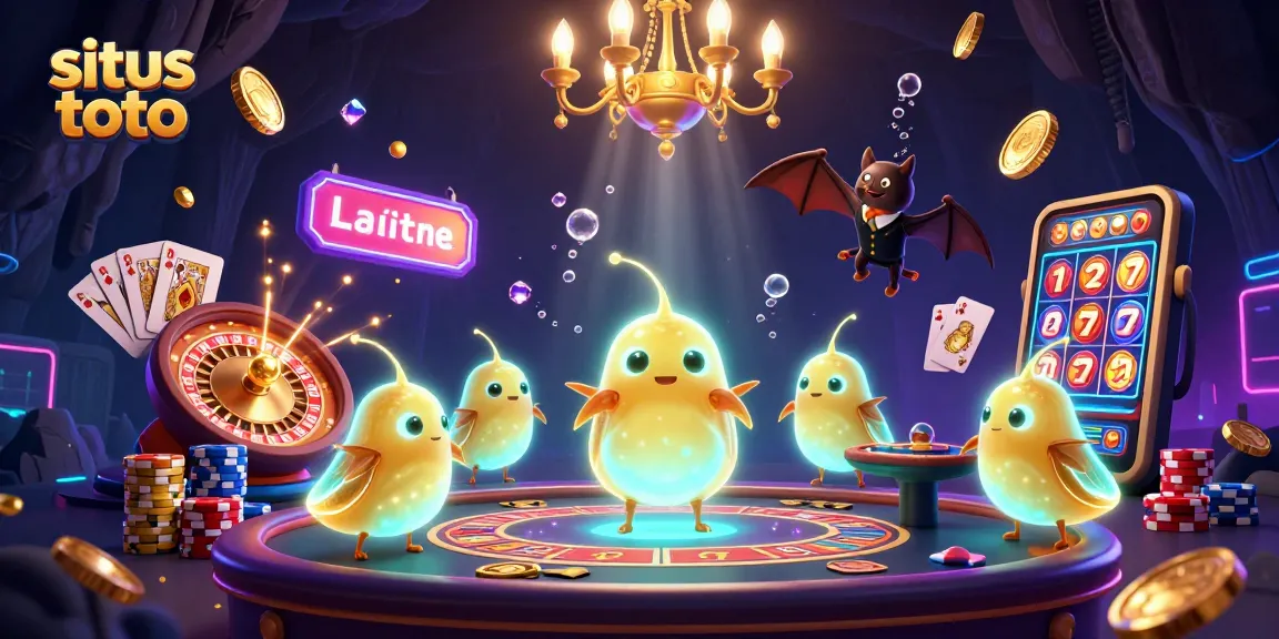 Experience the excitement of situs toto with glowworms lighting a cave casino and vibrant game elements.