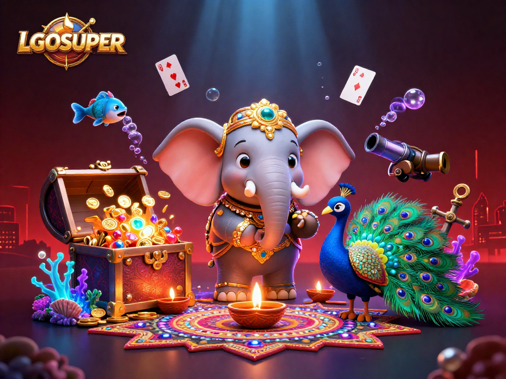 Engage with LGOSUPER's exciting fish shooting game featuring vibrant underwater visuals and treasures.