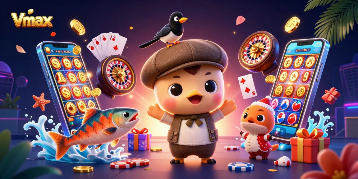 Experience Vmax's vibrant gaming adventure filled with slot games, playful characters, and thrilling action.
