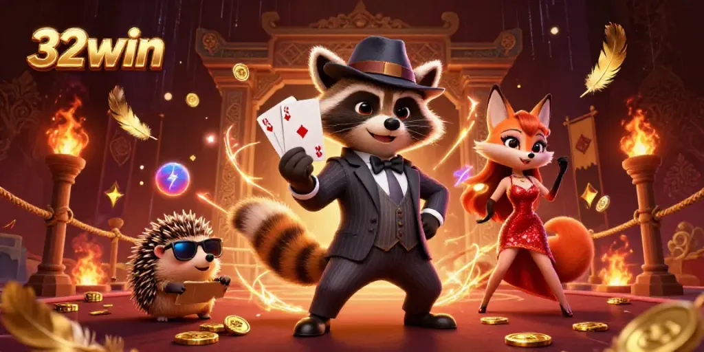 Experience 32win with a royal flush hand amidst swirling golden particles, illustrating vibrant casino action.