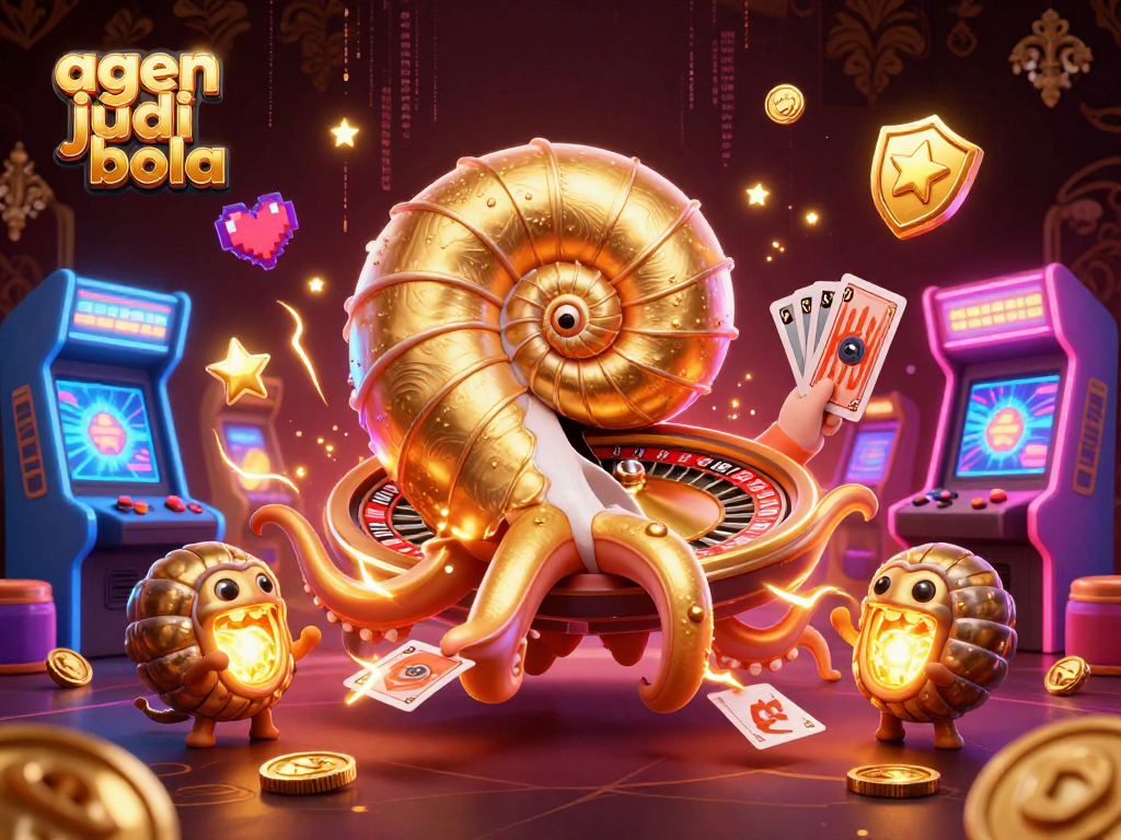 Play with agen judi bola in a vibrant casino world filled with 3D arcade excitement and glowing elements.
