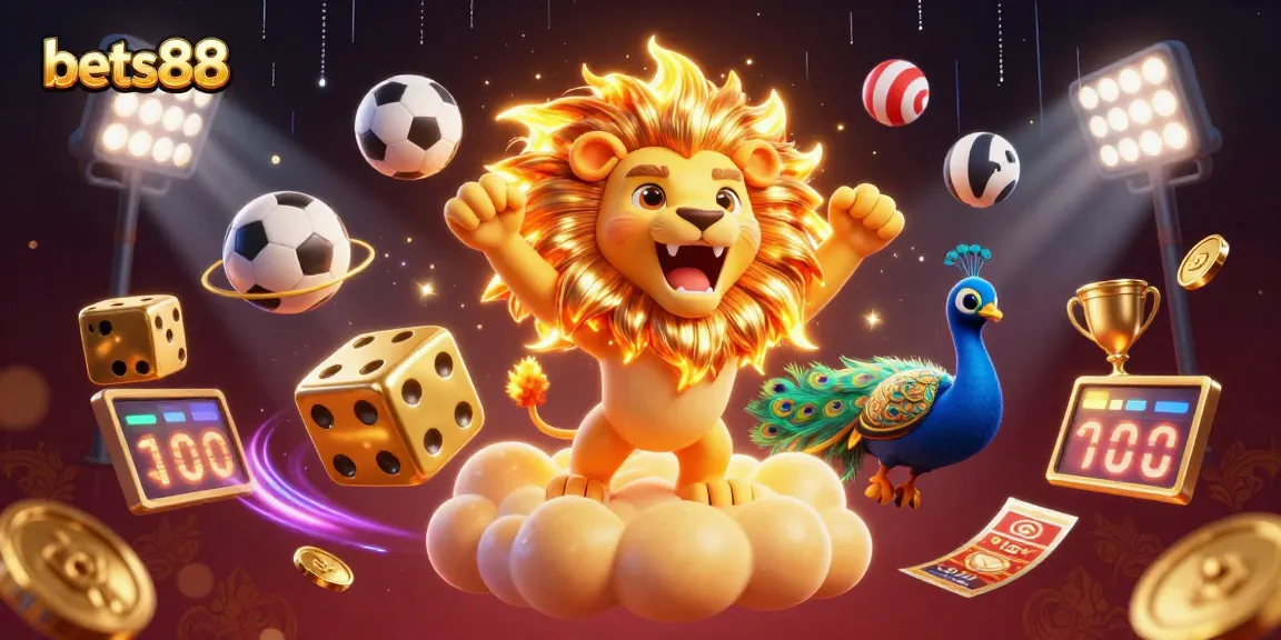 Experience bets88 with a vibrant 3D casino scene featuring dynamic sports and gambling elements.