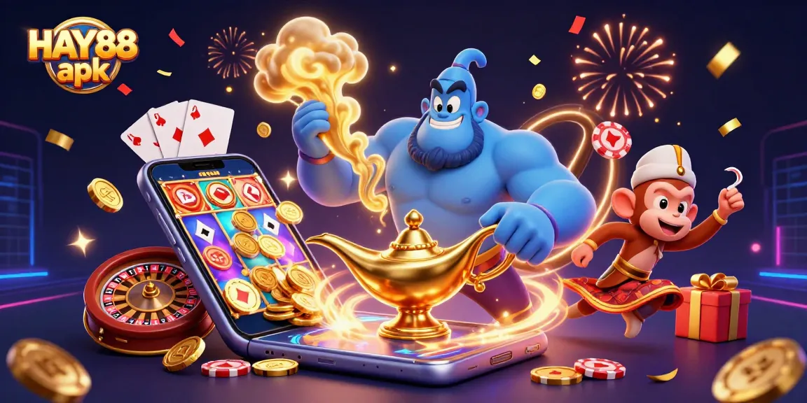 Engage with the thrilling HAY88 apk as vibrant golden coins and dynamic gaming elements surround captivating characters.
