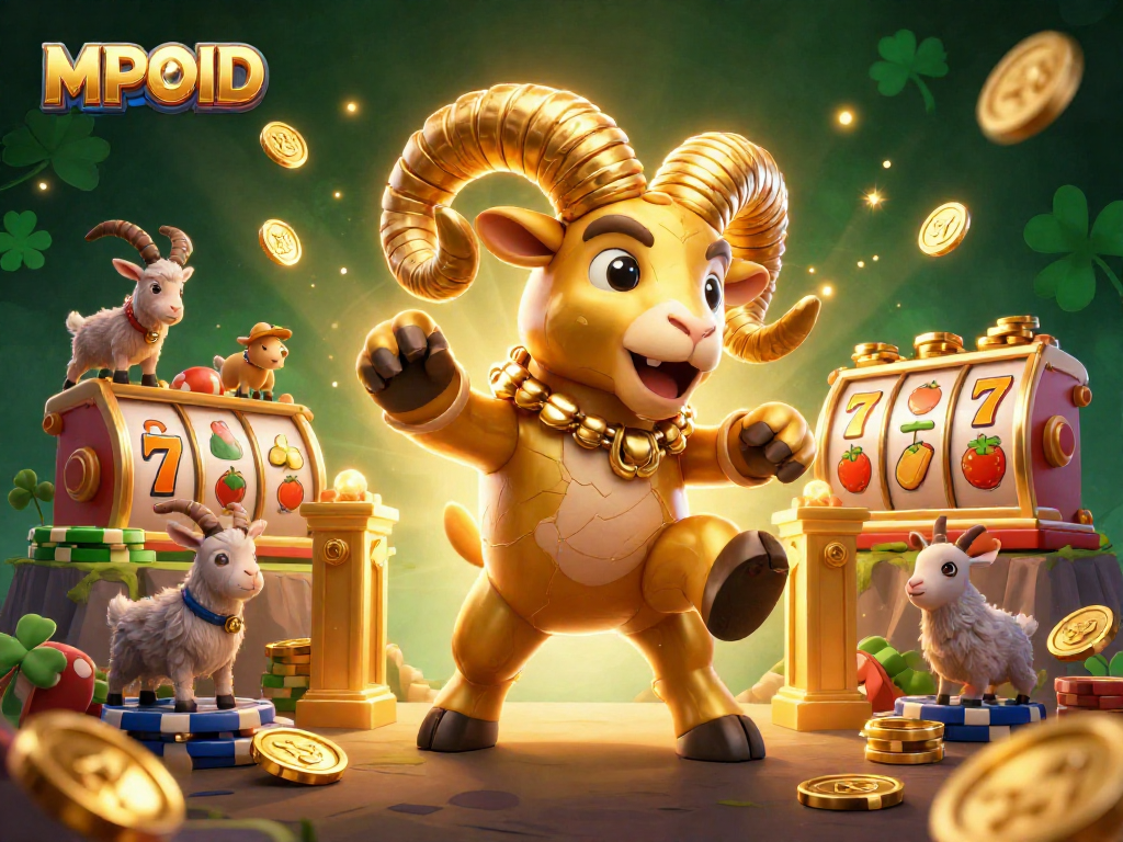 Engage with MPOID's thrilling slots experience featuring golden ram and vibrant casino elements.