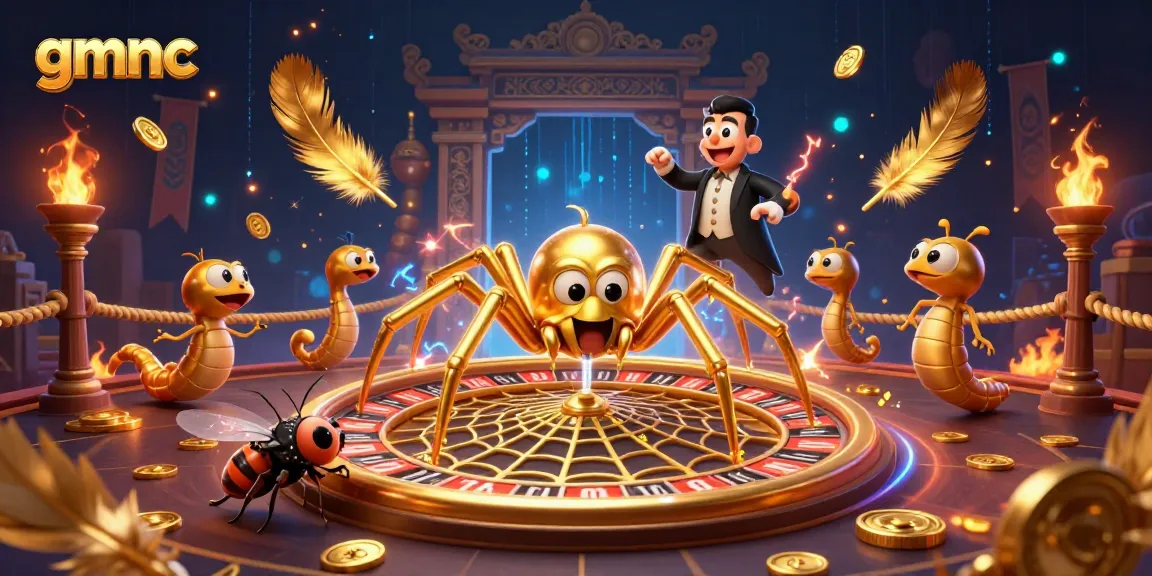 Experience unexpected thrills at gmnc's roulette wheel as a cartoon golden spider weaves luck and danger.
