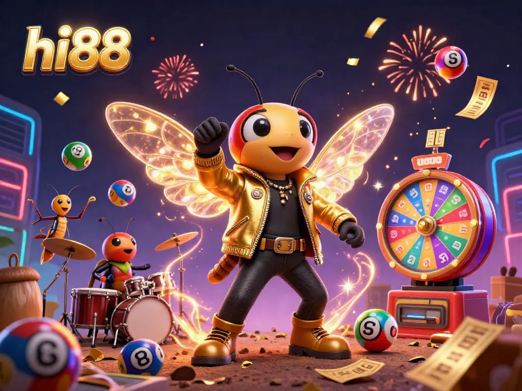 Experience the vibrant energy of hi88 with a dynamic casino scene featuring colorful lottery elements.