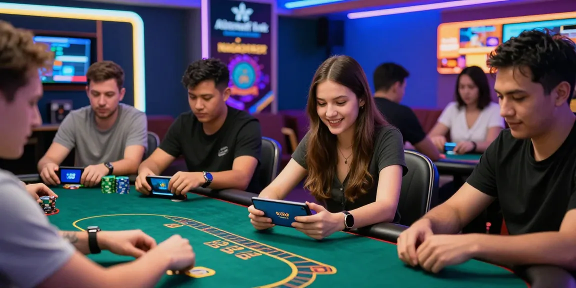 Players engaged in a thrilling online poker game using the Alternatif Link Nagapoker, showcasing a vibrant casino atmosphere.