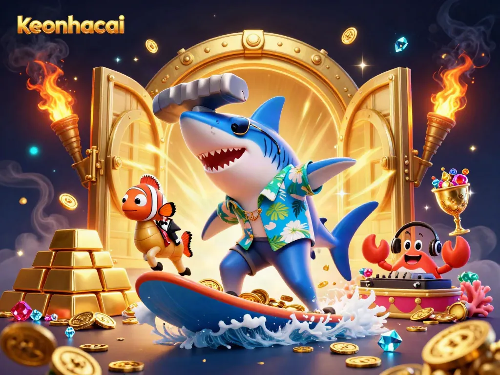 Experience the thrill of keonhacai with a vibrant 3D casino scene featuring unique characters and dazzling treasures.