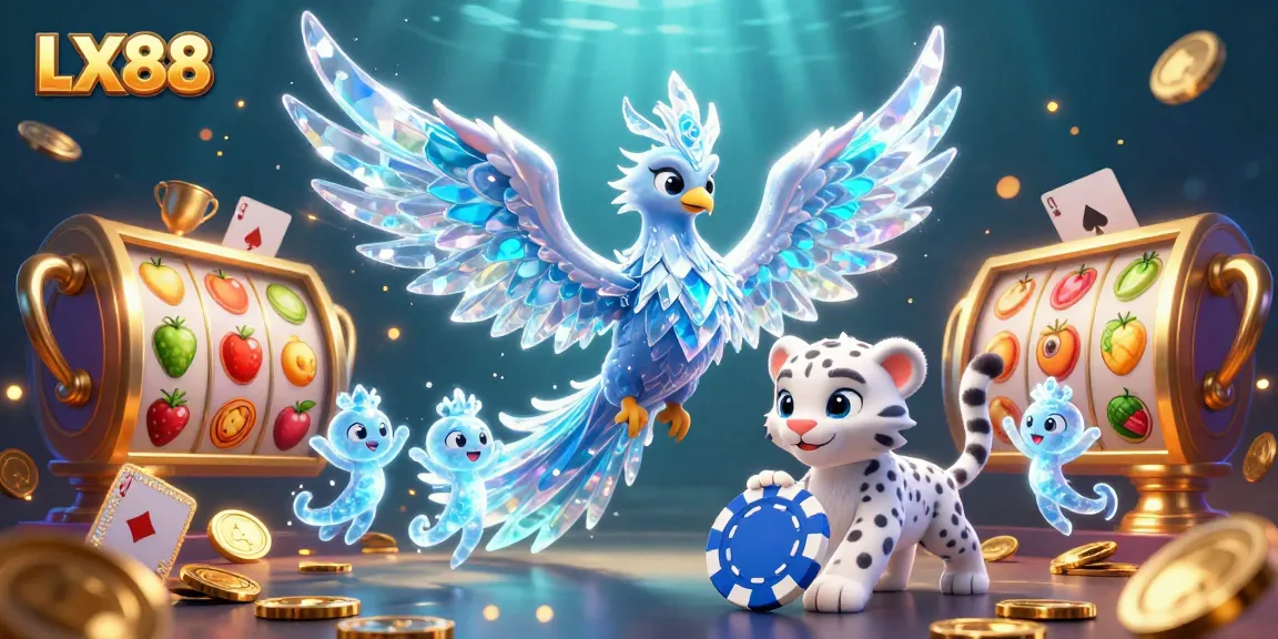 Engage with LX88 and win on vibrant slot reels featuring ice phoenix and casino elements.