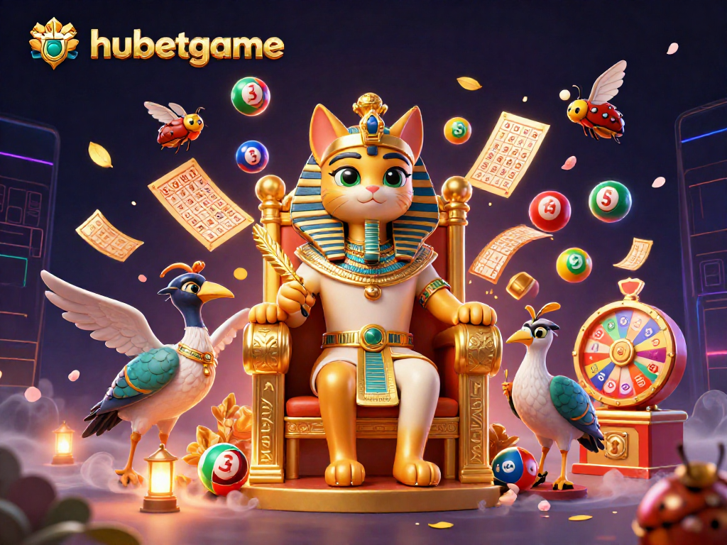 Win big with hubetgame in this vibrant 3D illustration featuring dynamic lottery elements.
