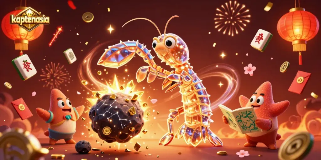 Engage with kaptenasia's dynamic casino experience featuring a galactic samurai shrimp amidst exploding treasures.