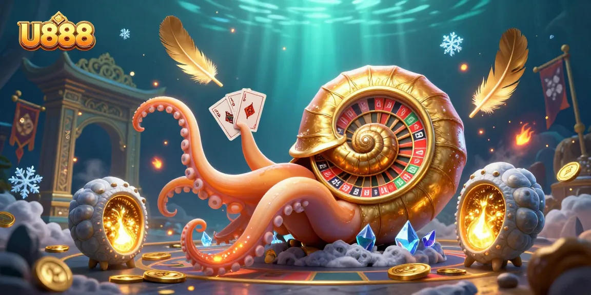 U888 players enjoy thrilling games with a giant nautilus as a roulette wheel surrounded by detailed casino elements.