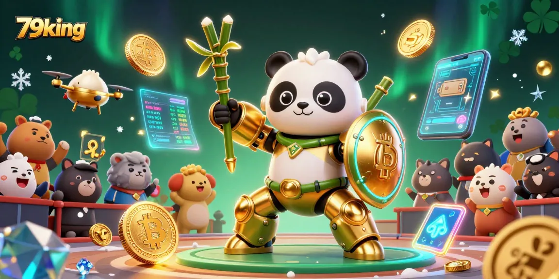 Engage in thrilling action at 79king with a mech-suit golden panda battling in a vibrant casino arena.