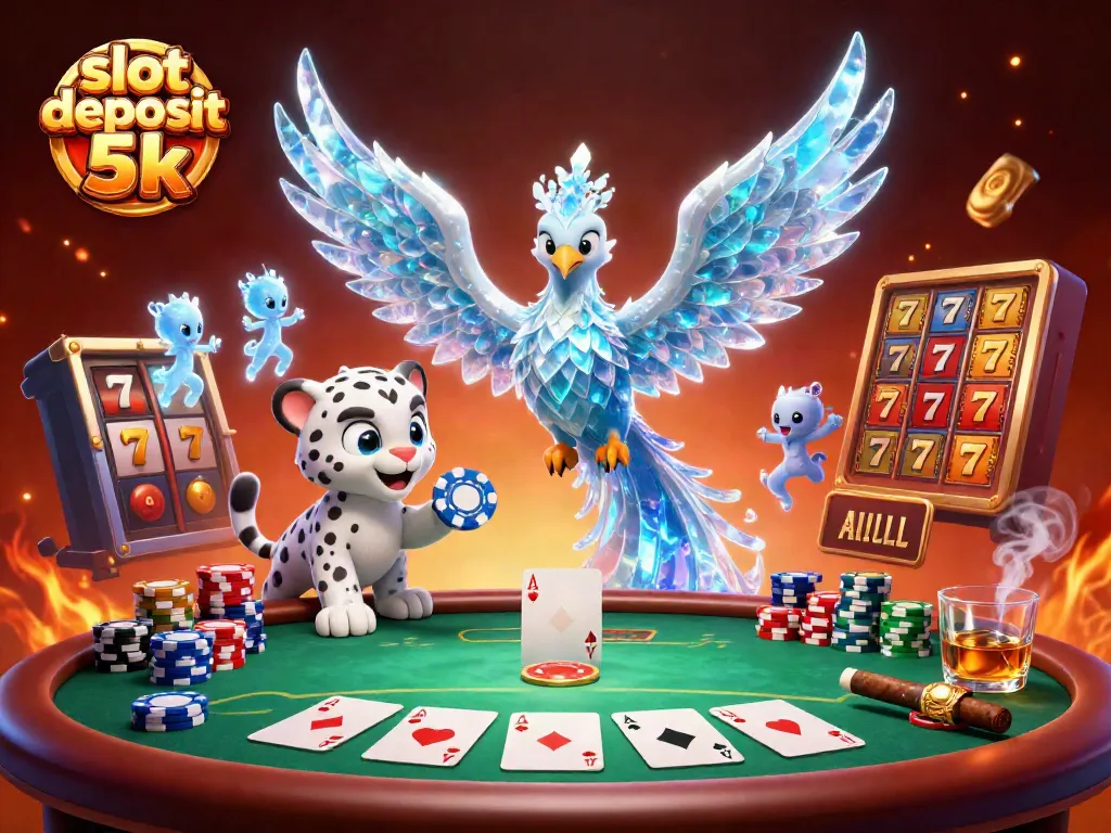 Experience thrilling gameplay with slot deposit 5k featuring an ice phoenix and vibrant poker elements.