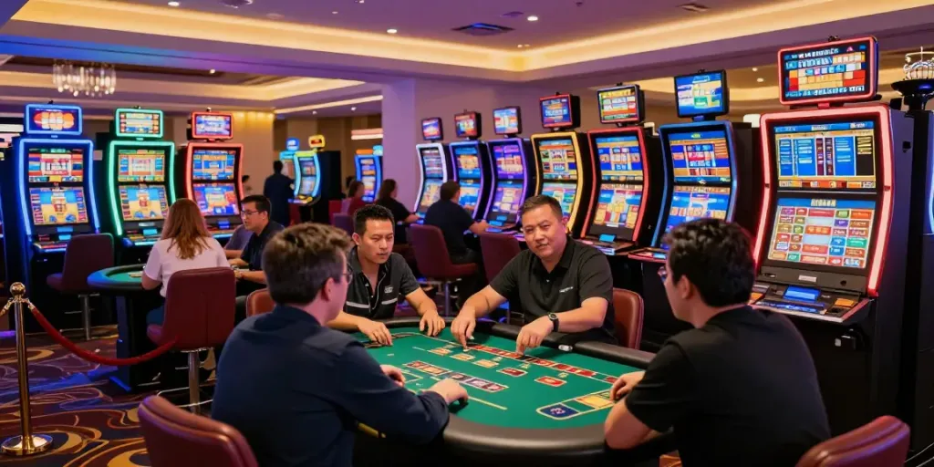 Enjoy the vibrant atmosphere of credit card casinos UK with players engaged in gaming excitement.